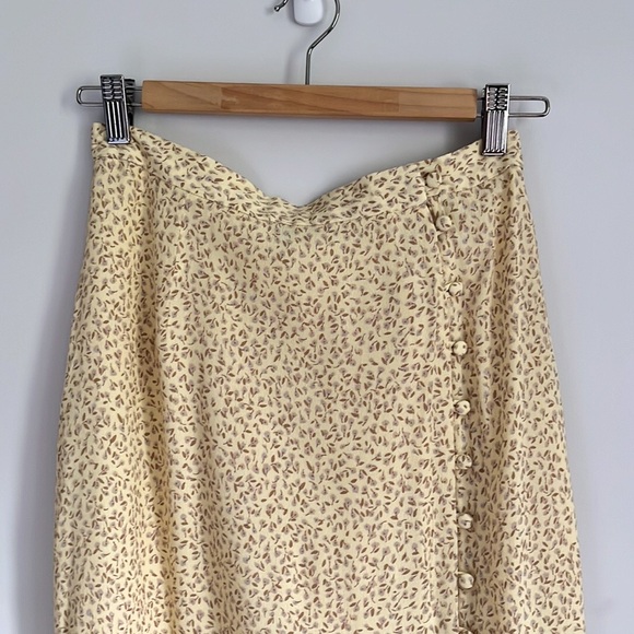 Frank & Oak Pastel Yellow Button Down Dainty Floral Midi Skirt S - Picture 3 of 15